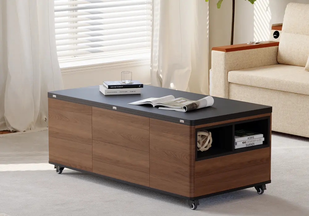 47" Lift-Top Extendable Coffee Table with Drawers & Cabinet