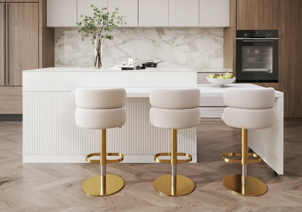 Modern 81"–106" Extendable Sintered Stone Kitchen Island with Doors & Drawers, White