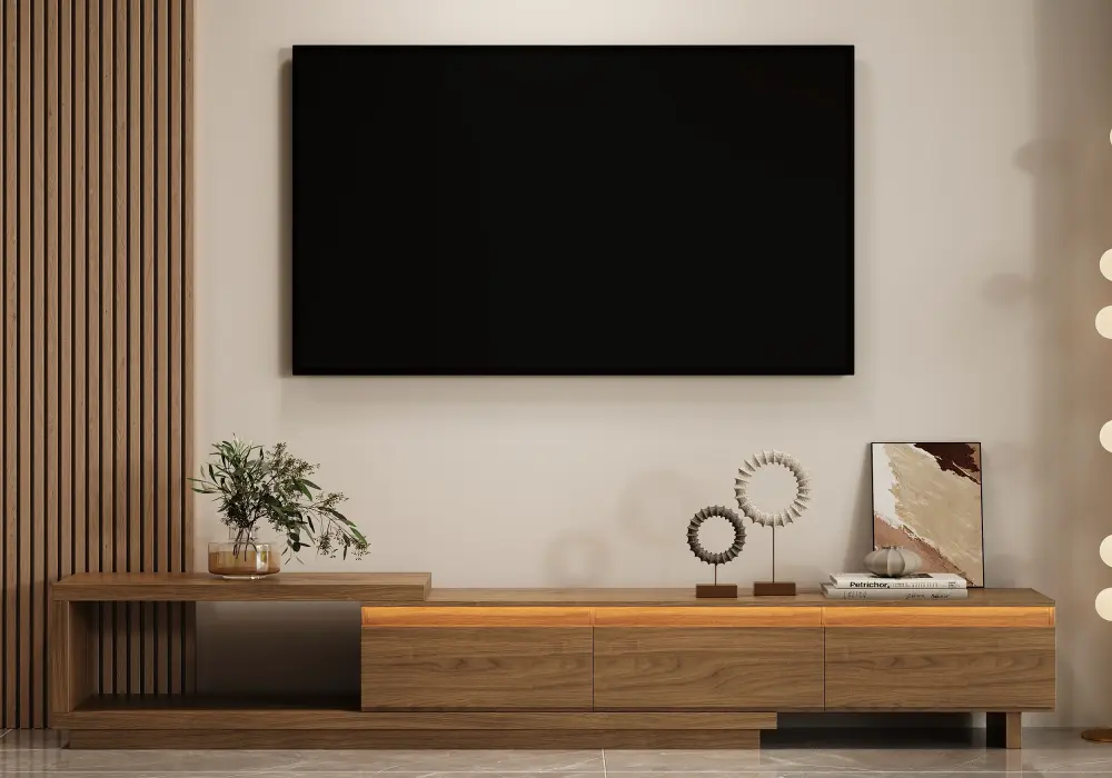 Quoint 71"-100" Extendable TV Stand with 3 Drawers & Light