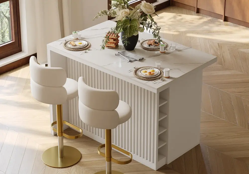Modern 50" Glossy Sintered Stone Kitchen Island with Storage, White