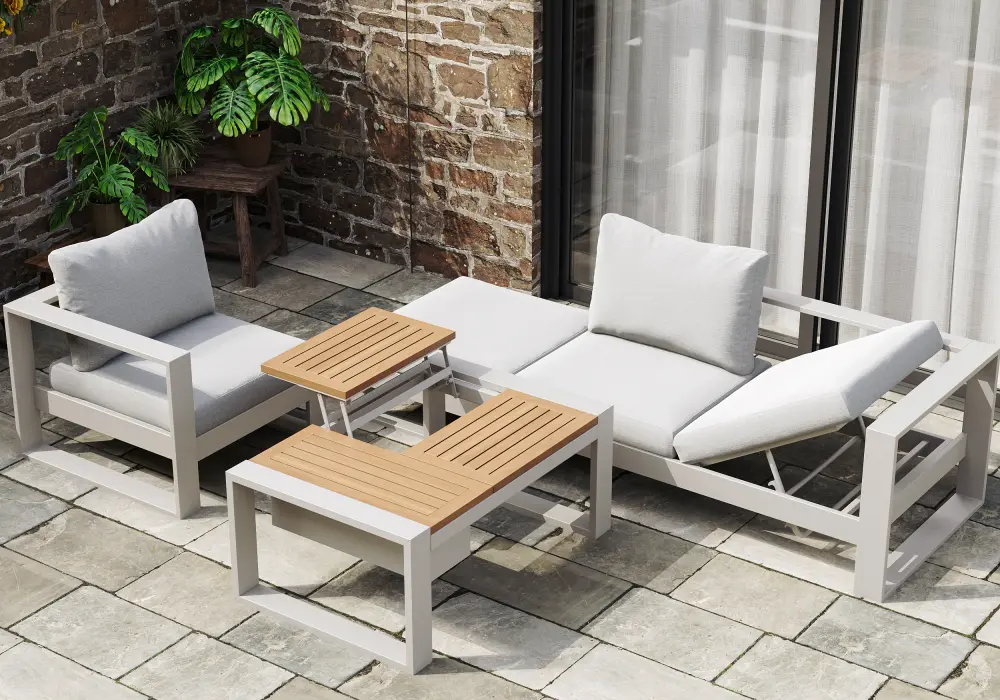 Slatera 4-Piece Modular Outdoor Sofa Set Aluminum & Acacia for 4 Person in Light Gray