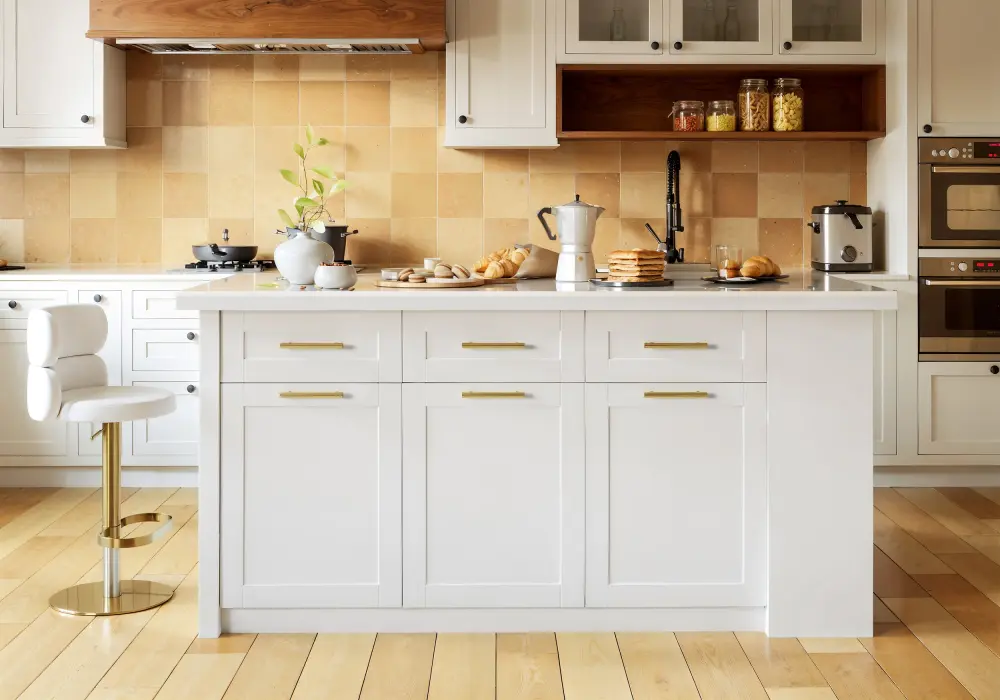 Modern 71" Sintered Stone Kitchen Island with Drawers & Cabinets, White