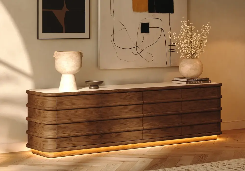 80" Sintered Stone Top LED Hidden Storage TV Stand