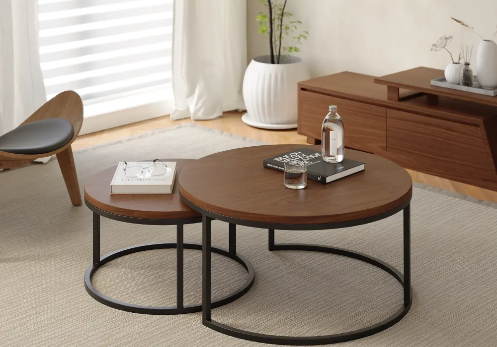 Fero 24"-32" Walnut Veneer Nesting Coffee Table Set