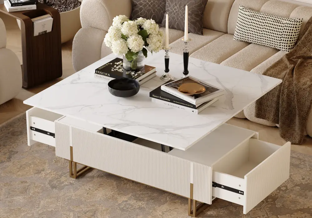 Grovyn 47" Fluted Lift-Top Hidden Storage Coffee Table