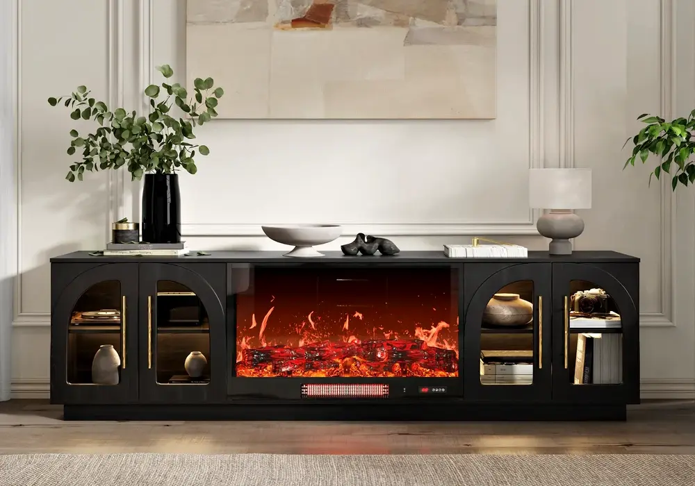 Arune 80" Ash Veneer Electric Fireplace TV Stand