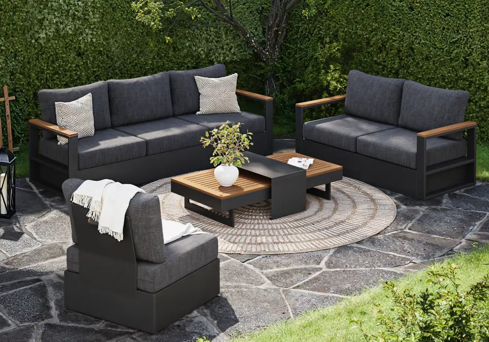 Tevara Outdoor Teak Convertible Sectional Sofa Set
