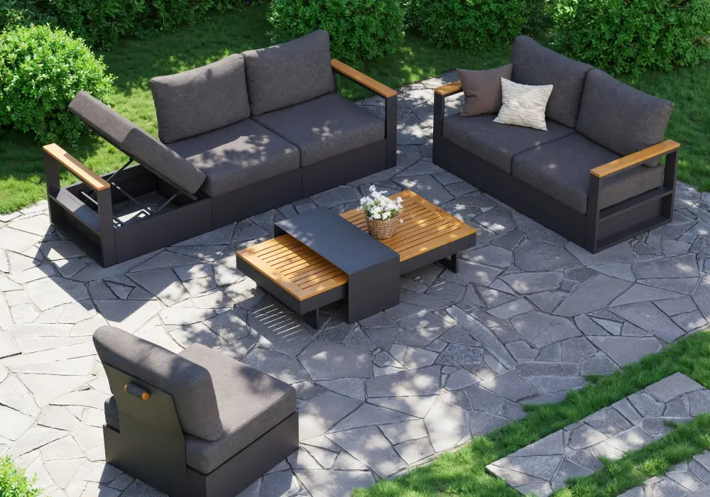 Tevara Outdoor Teak Convertible Sectional Sofa Set