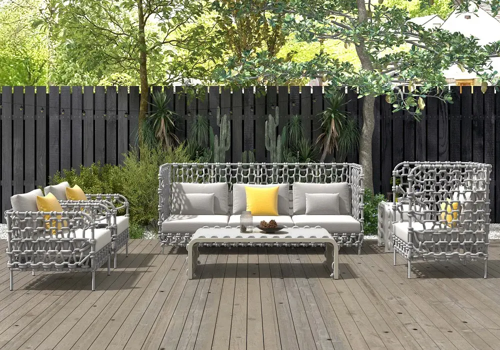 6-teiliges Outdoor-Sofa-Set aus Seilgeflecht mit Couchtisch