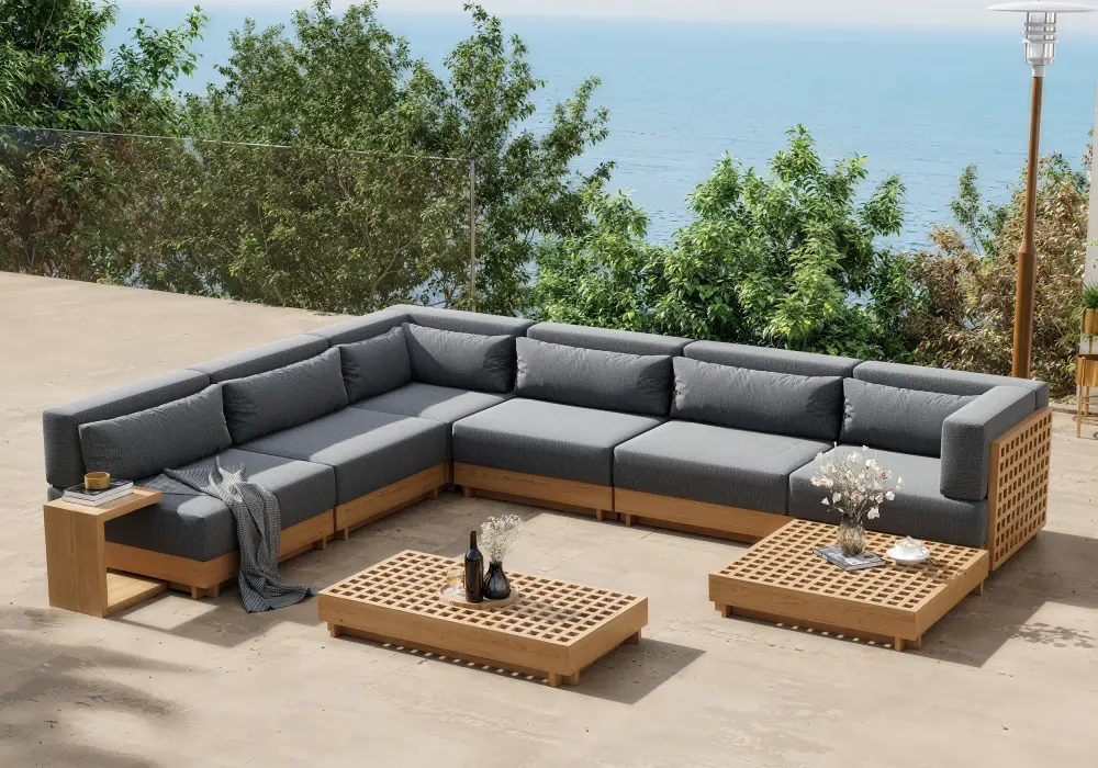 Grida 9-Piece Outdoor Teak Modular Sectional Sofa Set