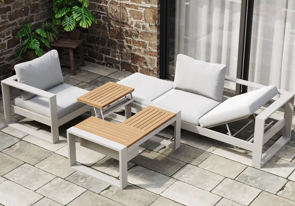 Slatera 4-Piece Outdoor Acacia Modular Sofa Set