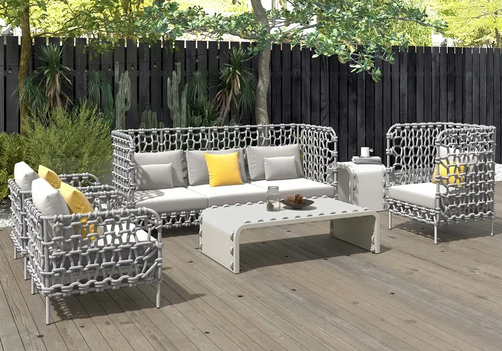6-Piece Outdoor Rope Weave Sofa Set with Coffee Table