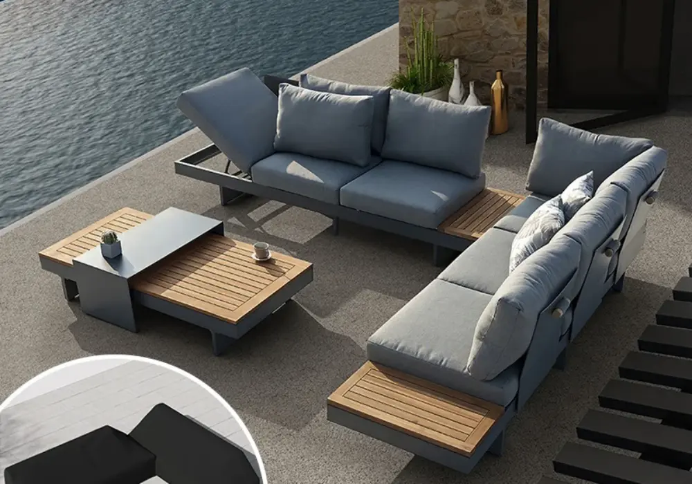Tevara 4-Piece Outdoor Teak Modular Sofa Set with Cover