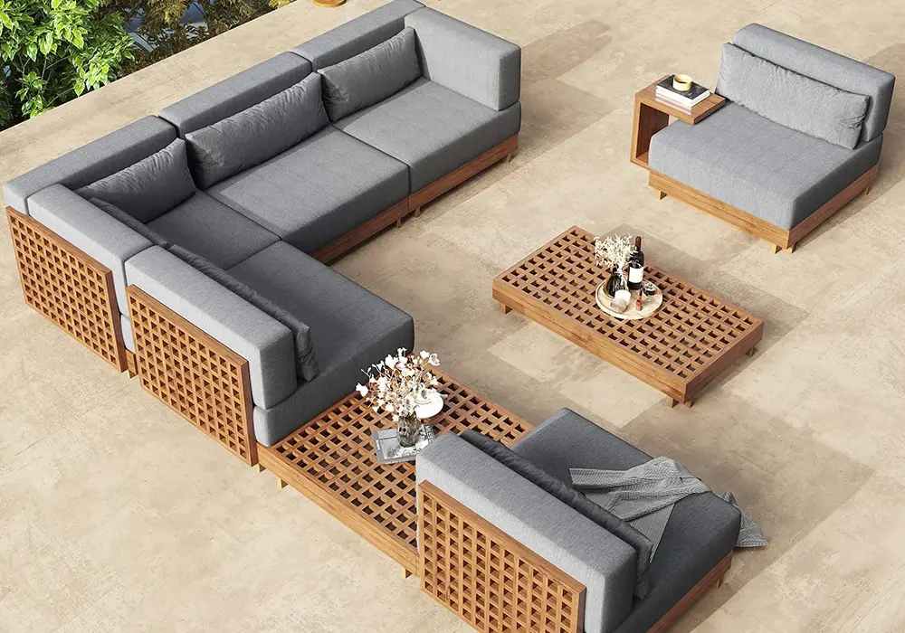 Grida 9-Piece Outdoor Teak Modular Sectional Sofa Set