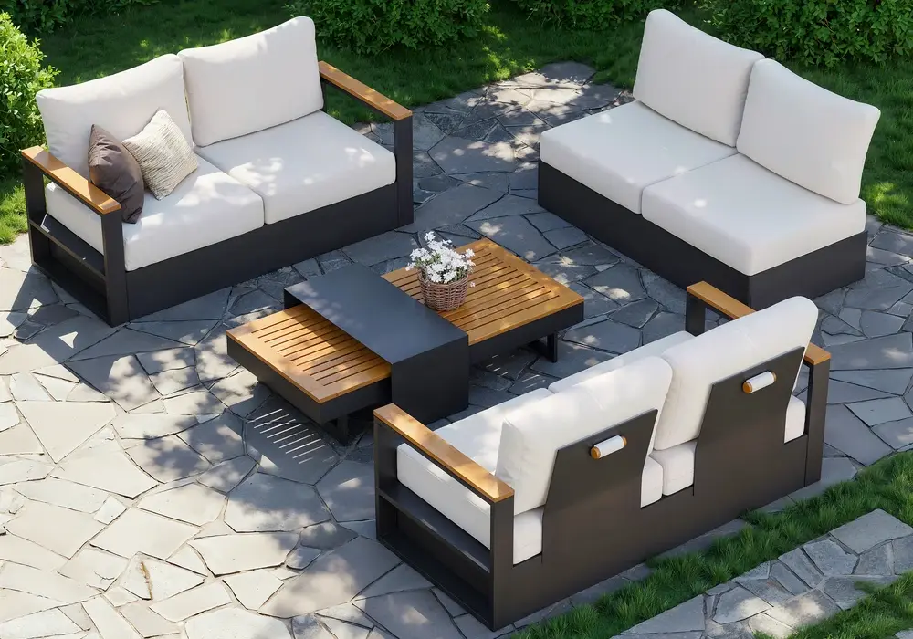 Tevara Outdoor Teak Convertible Sectional Sofa Set