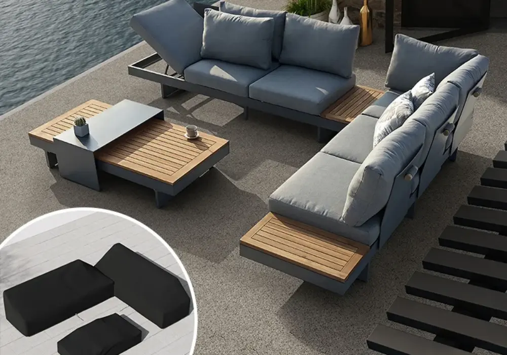 Tevara 4-teiliges Outdoor-Teakholz-Modulsofa-Set mit Bezug