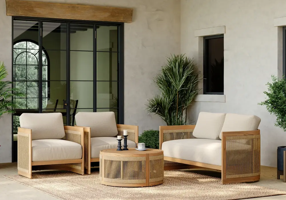 Boheva 4-Piece Outdoor Teak & Handwoven Rope Sofa Set