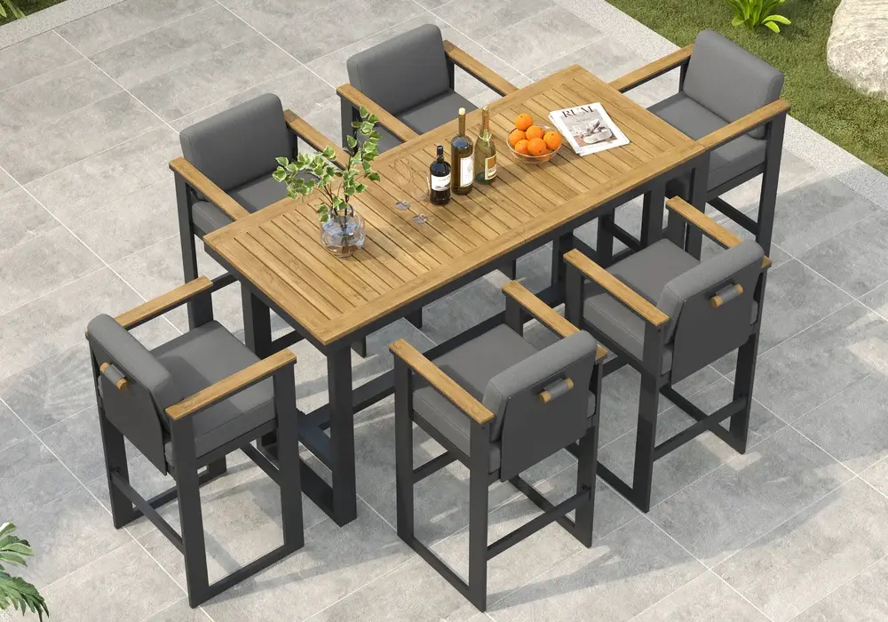 Tevara 7-teiliges Outdoor-Teakholz-Bar-Set