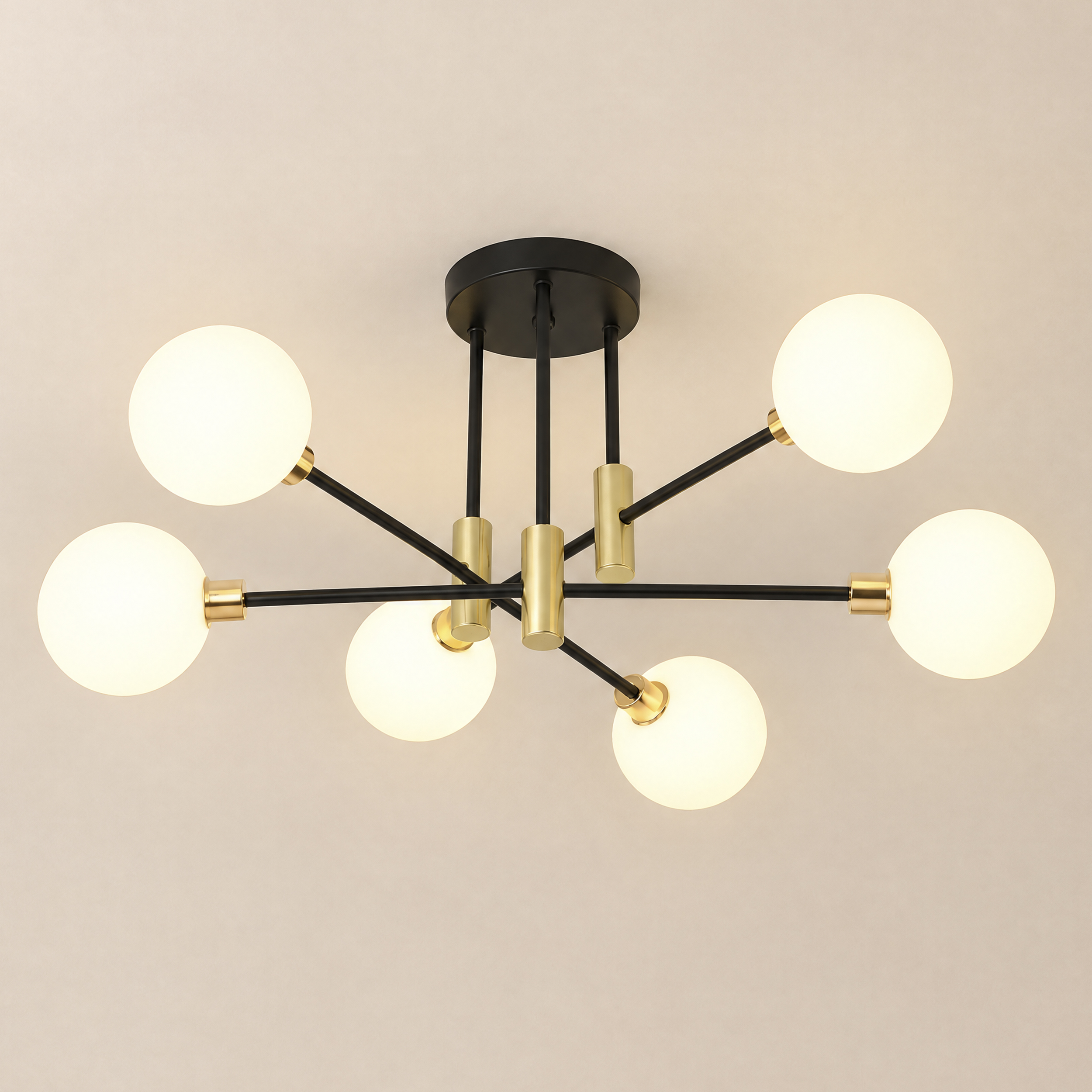 Modern White Glass 6-Light Semi-Flush Mount Chandelier｜Homary ES