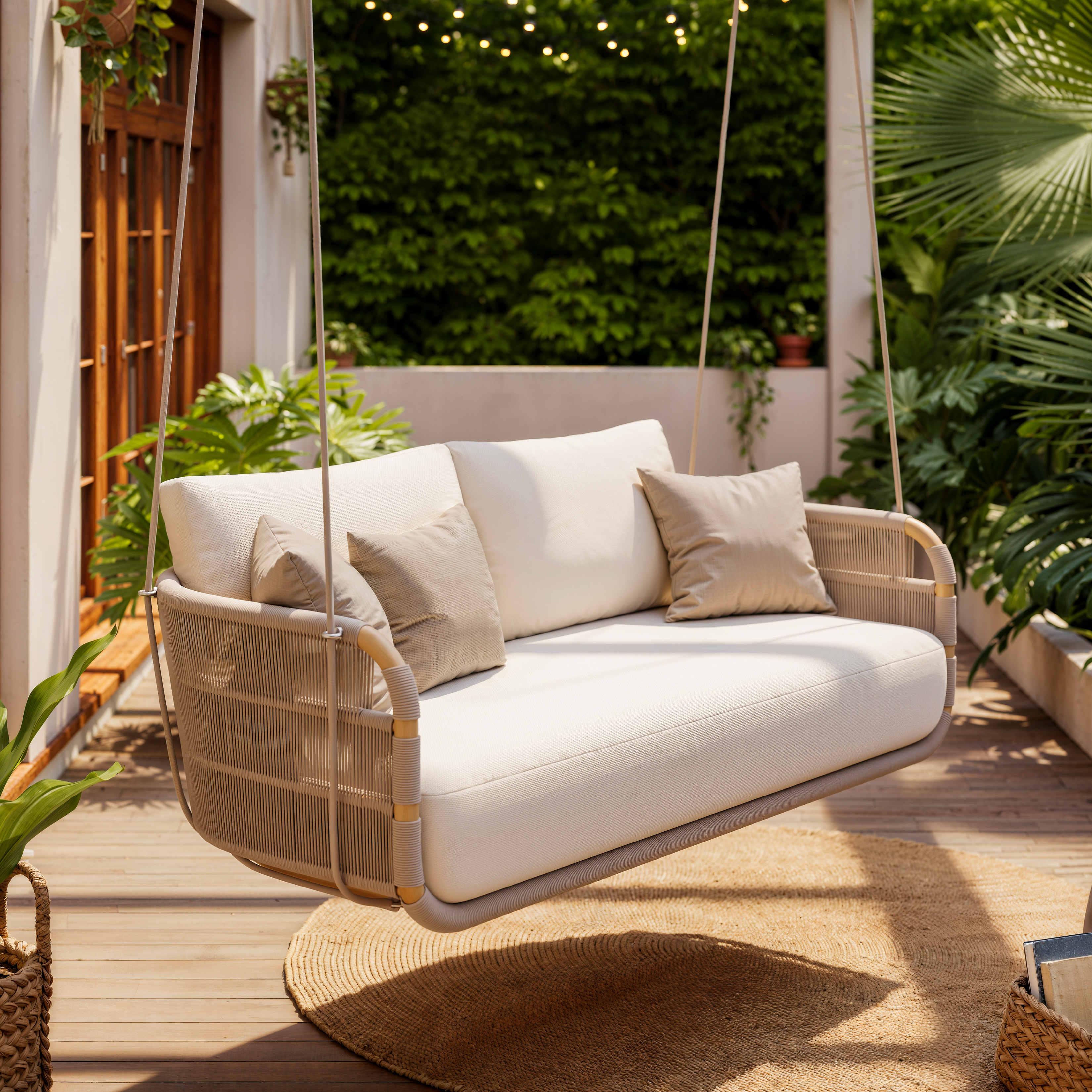 Costra 2-Seater Outdoor Aluminum Handwoven Rope Hanging Swing Chair