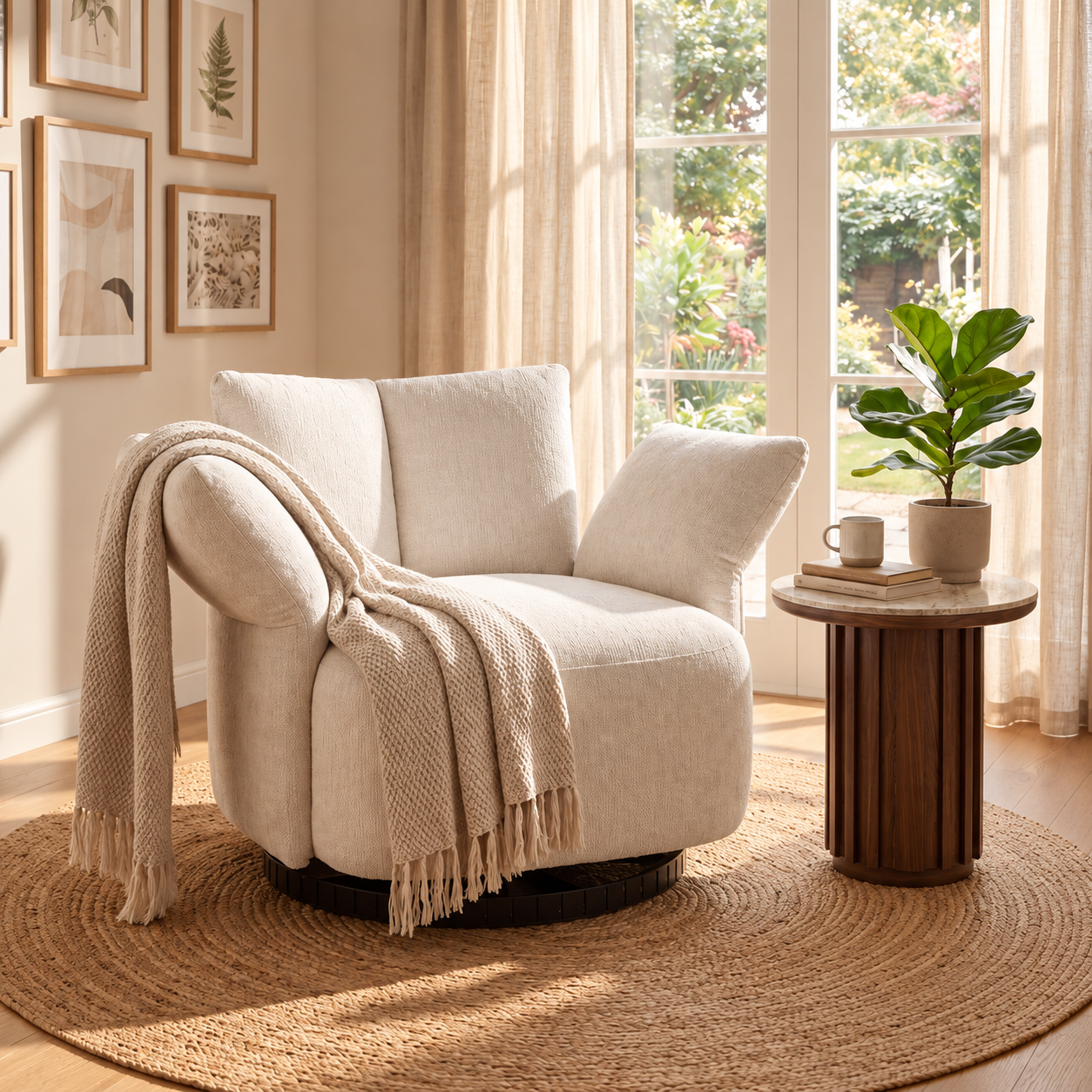 Fauteuil d'appoint Florvia en chenille pivotant avec accoudoirs réglables
