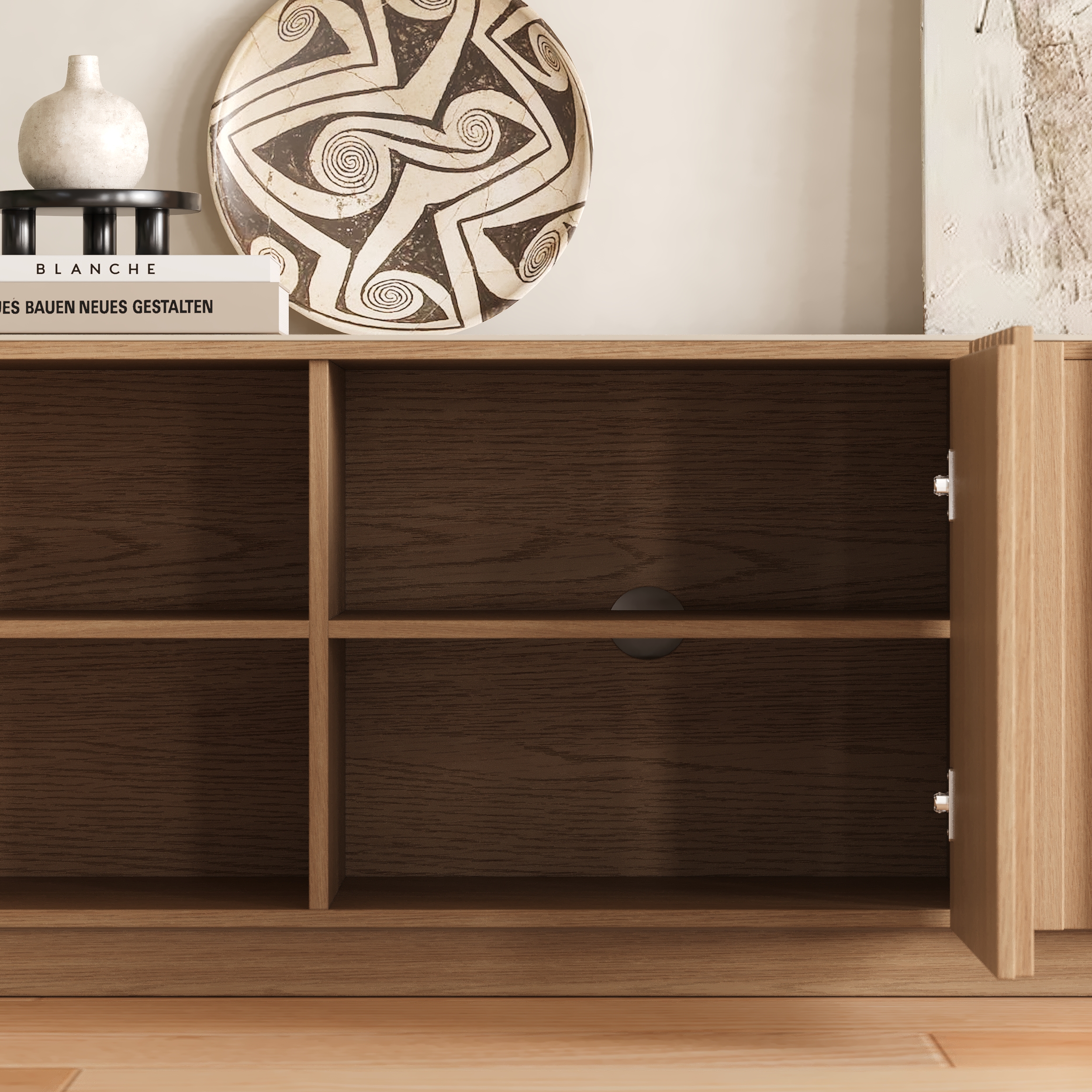 Aura 2130mm Ash Wood Slatted Natural TV Stand with Sintered Stone