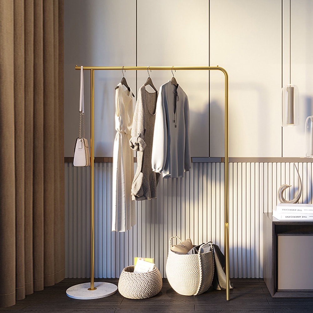 Gold Clothing Rack Modern Garment Rack with Marble Base Single Rod