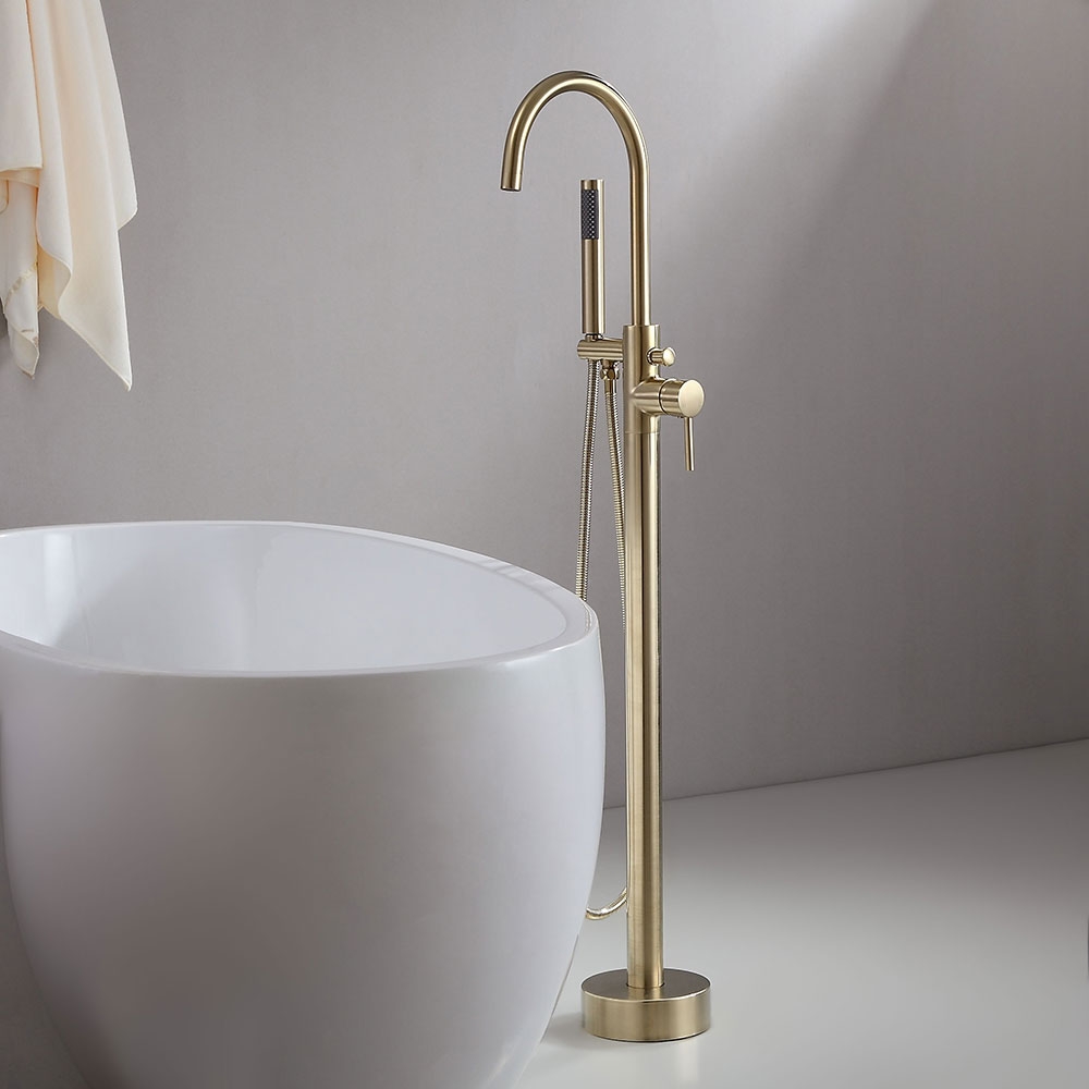 Brewst Freestanding Single Handle Tub Filler Faucet with Handshower Brass Brushed Gold
