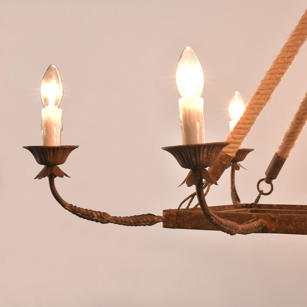 Candlely Lámpara de araña rectangular de 10,16 cm con diseño de cuerda de cáñamo
