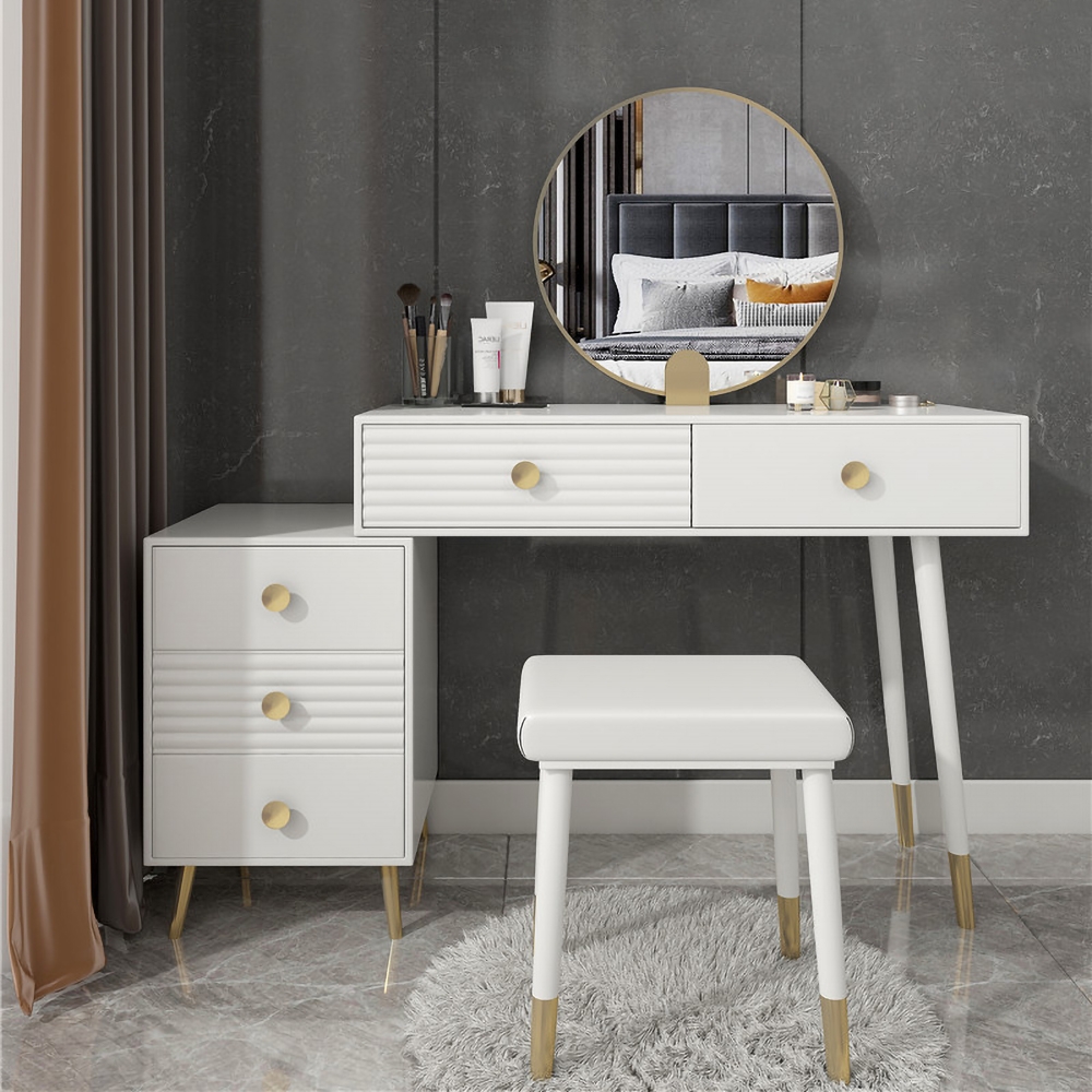 Modern Makeup Vanity Desk Vanity Set With Mirror Stool Dresser Table With 5 Drawers in US