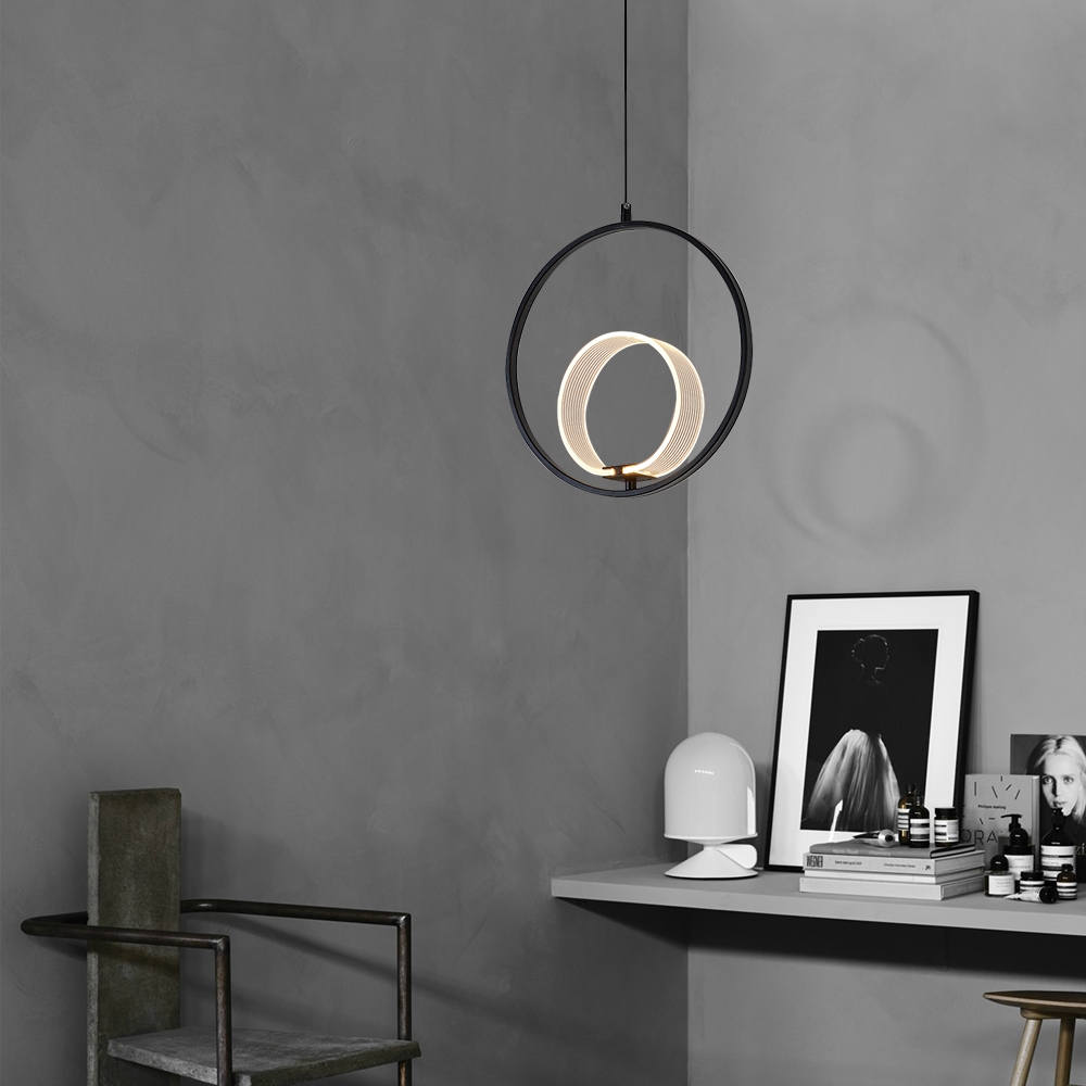 Modern Acrylic Led Pendant Light Black Metal Circular Lamp in US