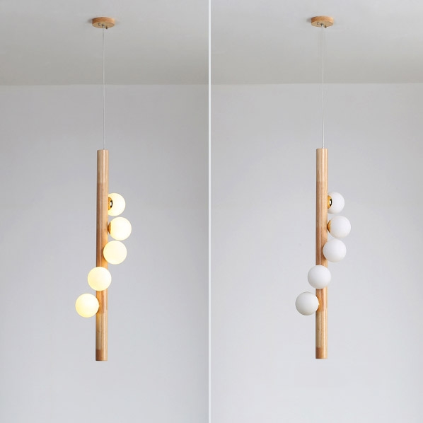 Linearc Modern Linear Pendant Light Vertical Wood Globe Spiral Light 5-Light