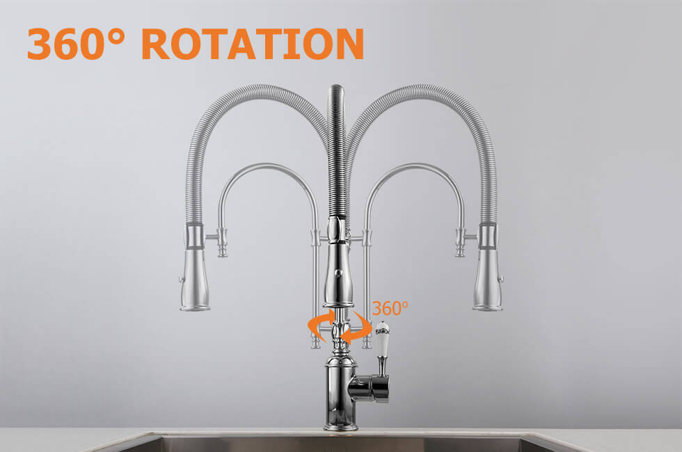 Robinet de Cuisine Rétractable High Arc Chrome en Laiton Massif