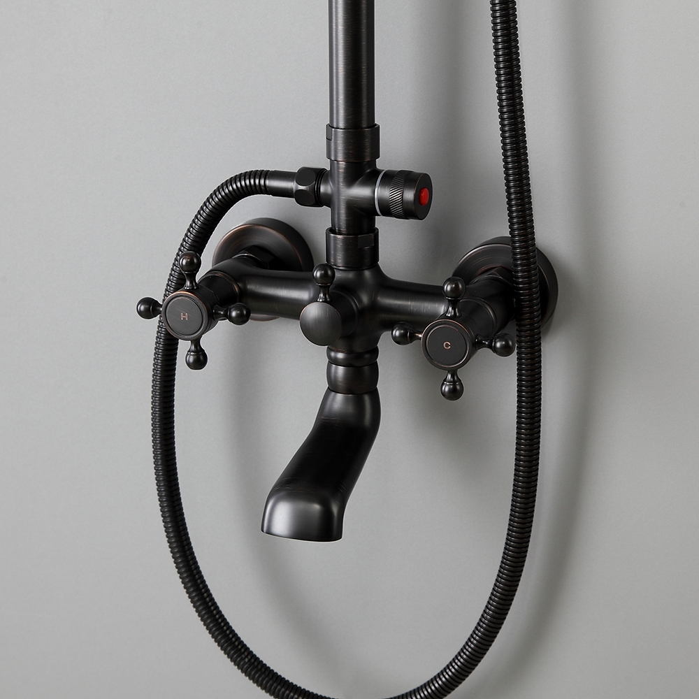 Chester Vintage Bathroom Exposed Rainfall Shower System Handheld Shower Antique Black
