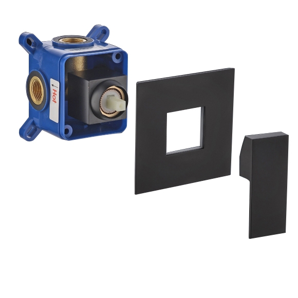 Minimalist Modern 1-Handle Single Function Square Shower Valve & Trims in Matte Black