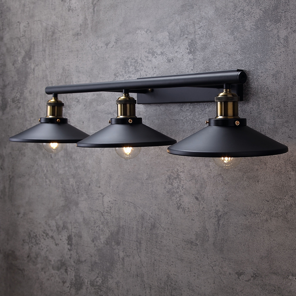 Tray Black Metal Saucer-Shaped Shade 3-Light Linear Industrial Wall Light
