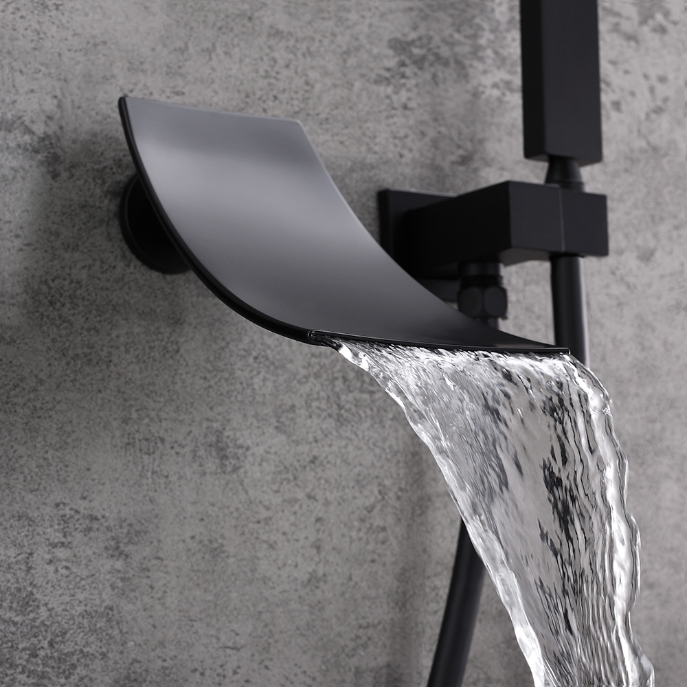 Shoop Robinet Remplissage de Baignoire Noir Mat Mural Cascade avec Douchette