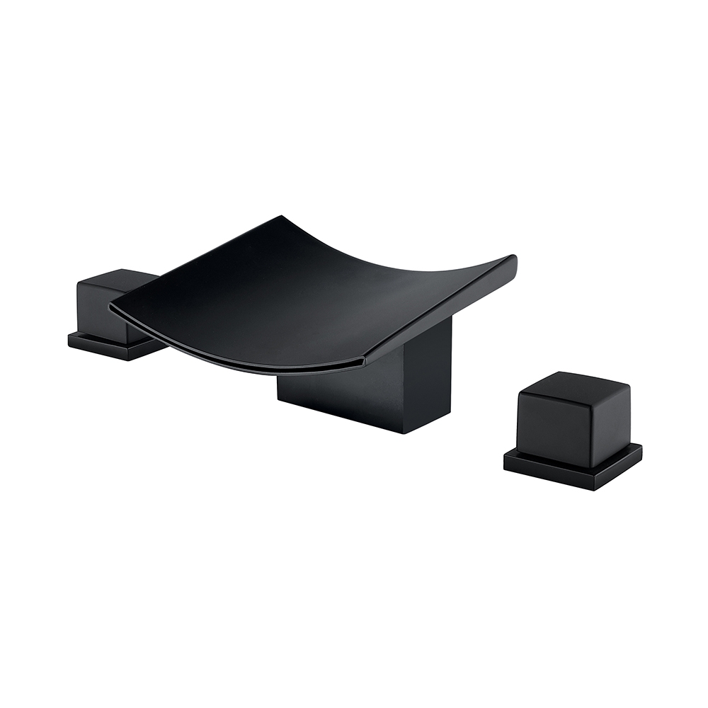 Grop Matte Black Waterfall 3 Holes Bathroom Basin Tap Double Knobs