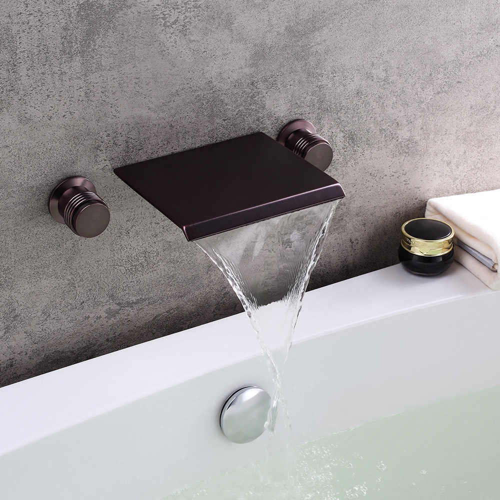 Moda Solid Brass Wall Mounted Waterfall Bathroom Sink Faucet Double Knob Handle in Oil Rubbed Bronze in US