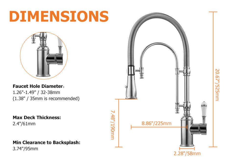 Robinet de Cuisine Rétractable High Arc Chrome en Laiton Massif
