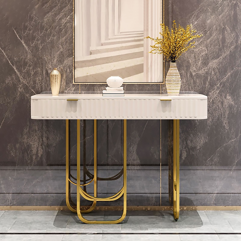 Modern White Console Table Entryway Table Console Table With Two Drawers in US