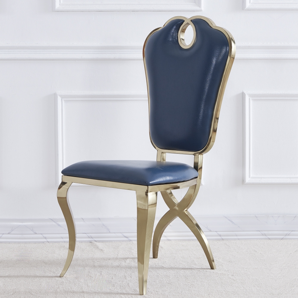 Modern Upholstered Blue Dining Chair With Golden Frame (set of 2) in US