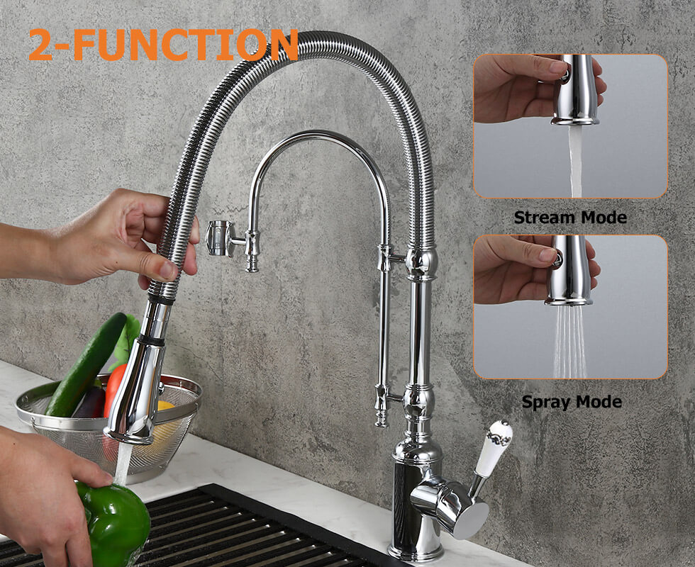 Robinet de Cuisine Rétractable High Arc Chrome en Laiton Massif