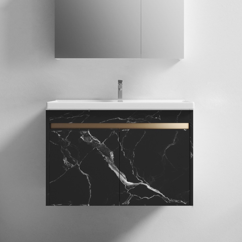 40" Black Floating Bathroom Vanity With Ceramic Top Drop-in Sink in US