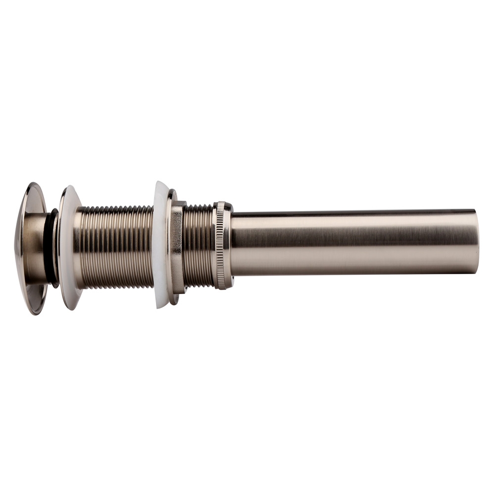 Contemporary Solid Brass Pop Up Drain in Brushed Nickel without Overflow