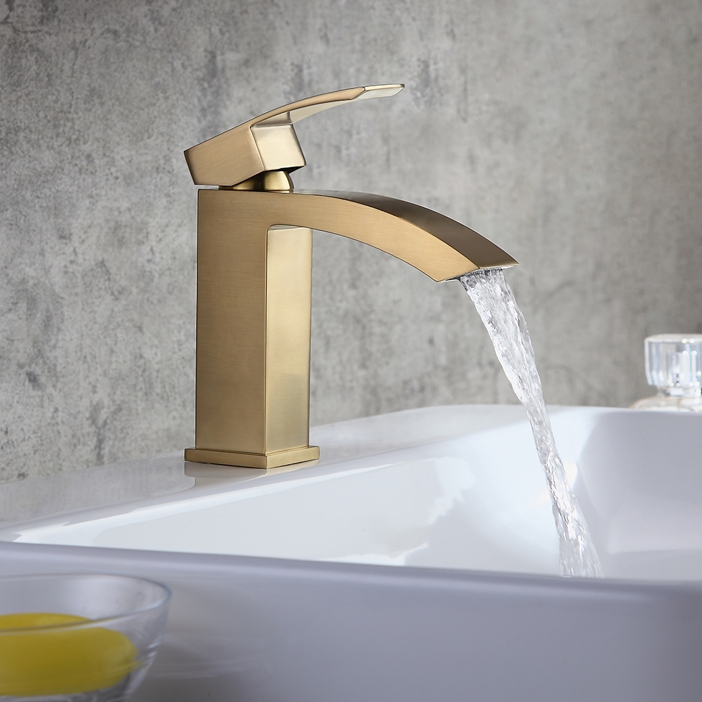 Single Hole Deck Mounted Bathroom Sink Faucet Gold Brushed Brass