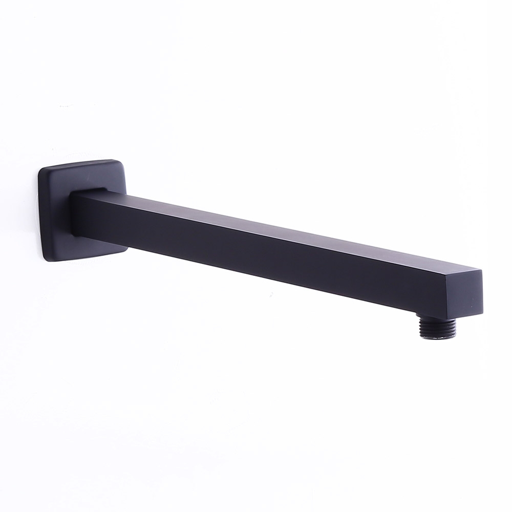 16 Inch Wall Mounted Solid Brass Square Shower Arm With Flange in Matte Black in US