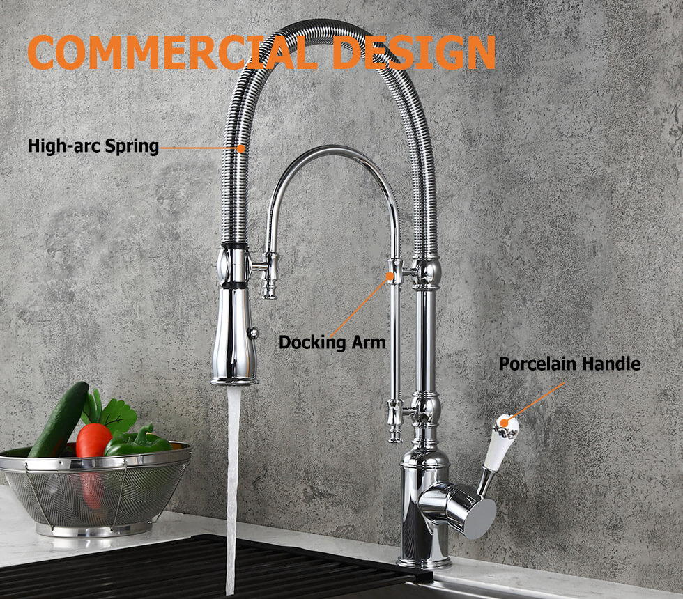 Robinet de Cuisine Rétractable High Arc Chrome en Laiton Massif