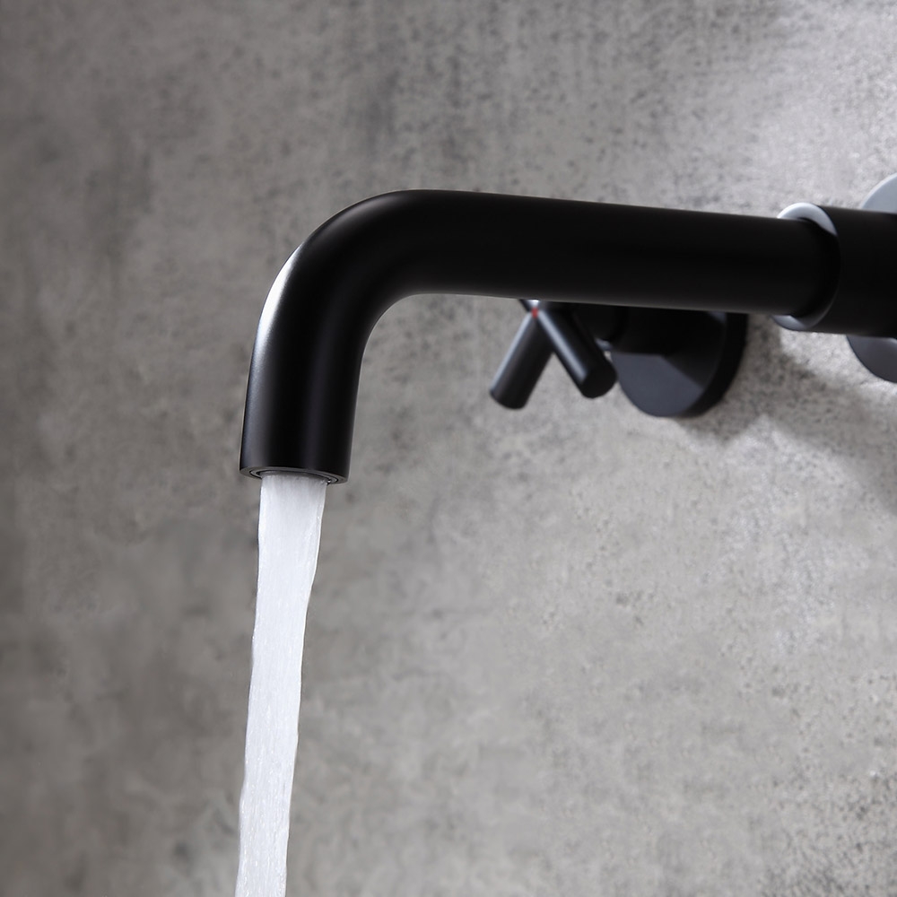 Melro Traditional Wall Mounted Cross Handles Brass Bathroom Sink Faucet in Matte Black