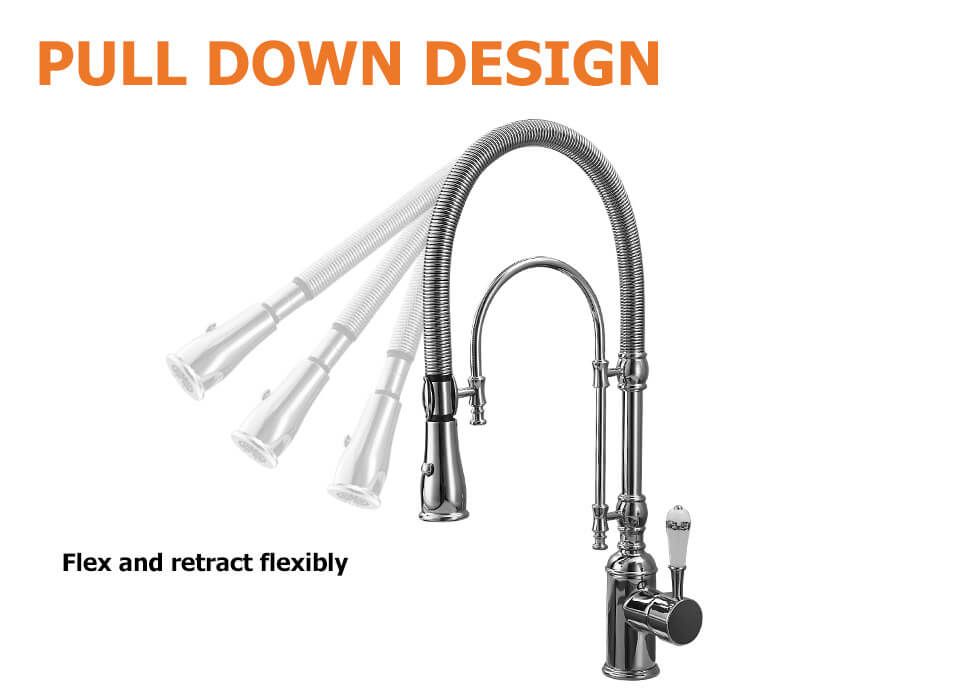 Robinet de Cuisine Rétractable High Arc Chrome en Laiton Massif